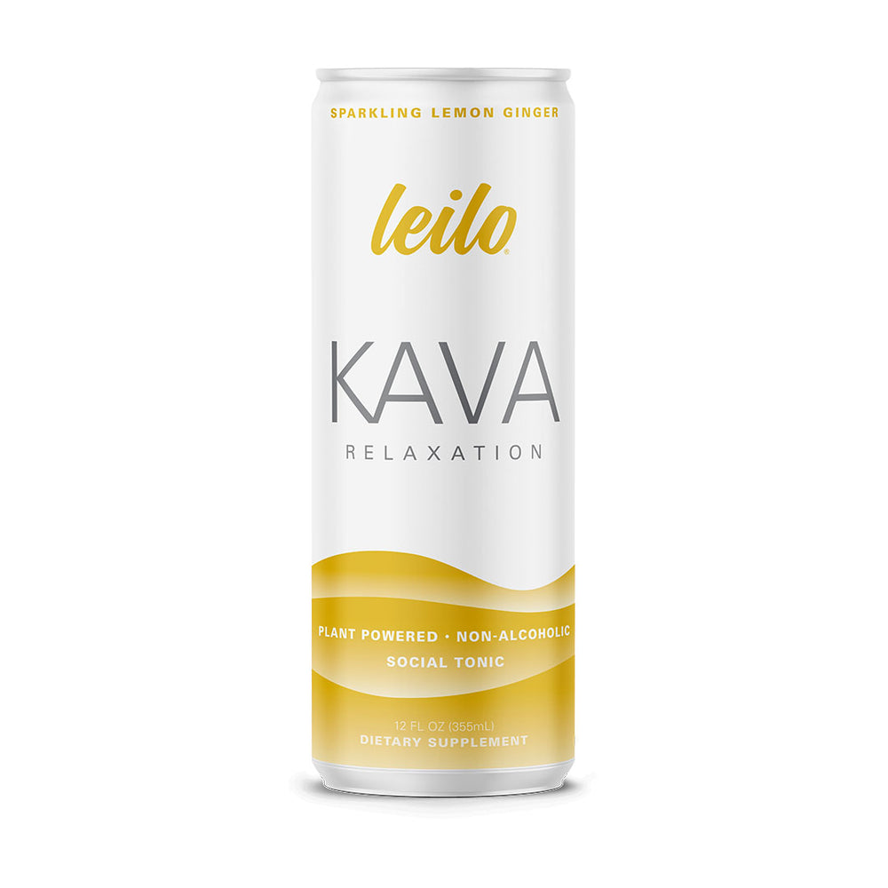 Leilo — Lemon Ginger, Sparkling Kava Beverage, 4-pack of 12 oz cans