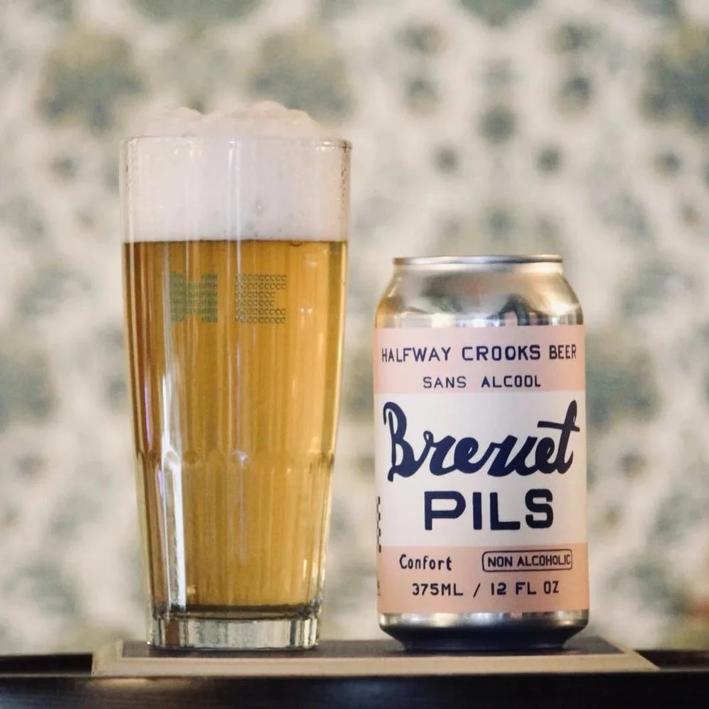 Halfway Crooks Beer — Brevet Pils, Non-Alcoholic German style Pilsner, 6-Pack - Minus Moonshine