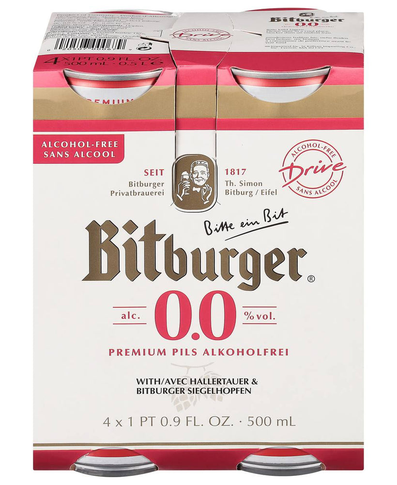 Bitburger — Drive 0.0, Premium Pils Alcohol-Free, 4 Pack PT